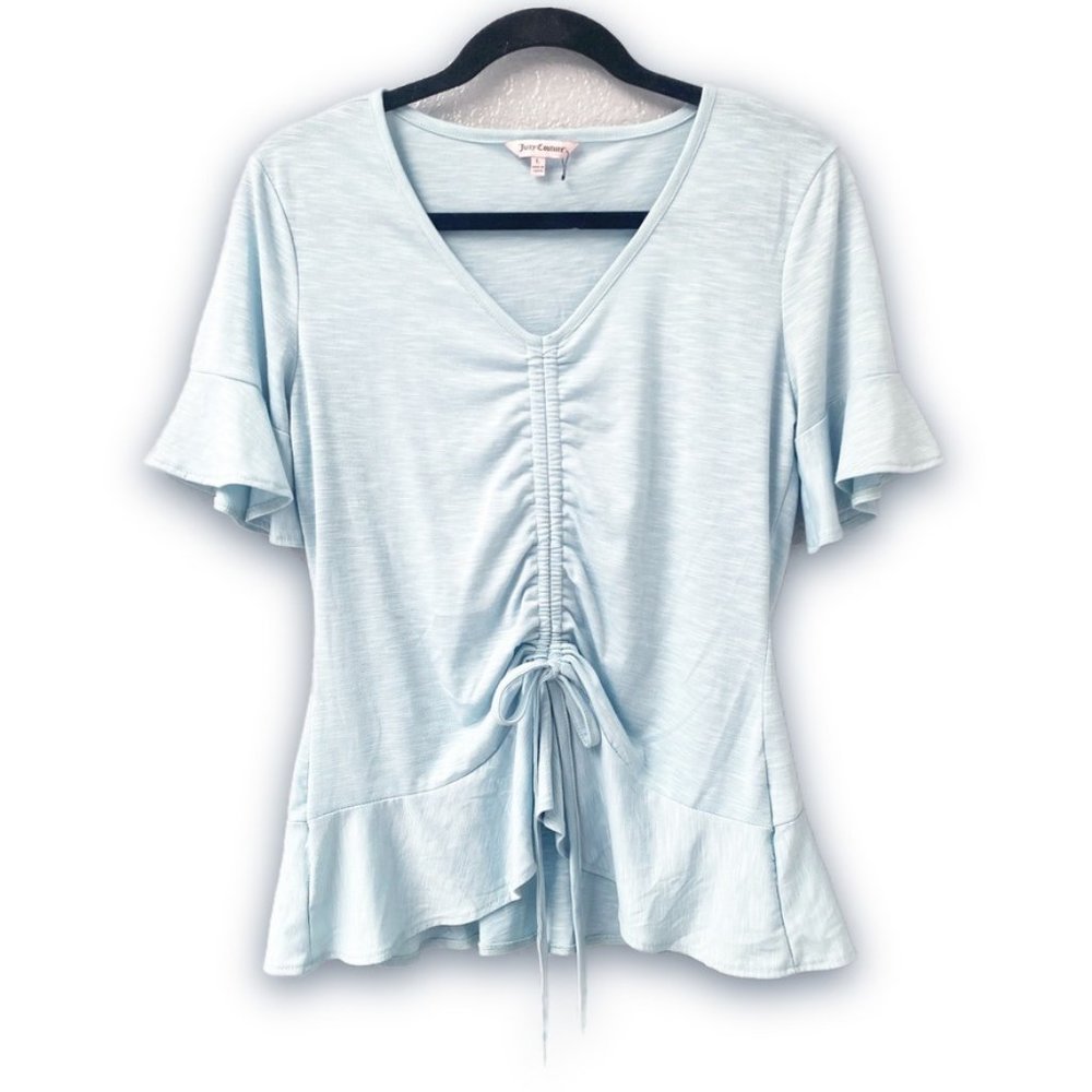 Juicy Couture - Light Blue, Y2K, Flowy Top, with Adjustable Front Tie, Size L